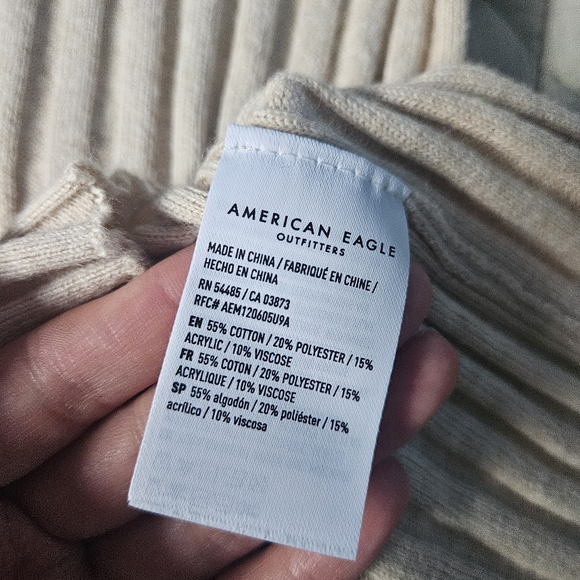 AMERICAN EAGLE Cream Crew neck Bodycon Sweater Long Sleeve Soft XXS NWT AE - Picture 5 of 6